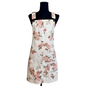 Cottagecore Calico Floral Denim Pinafore Overall Dress Pink Rose Print Plus XXL